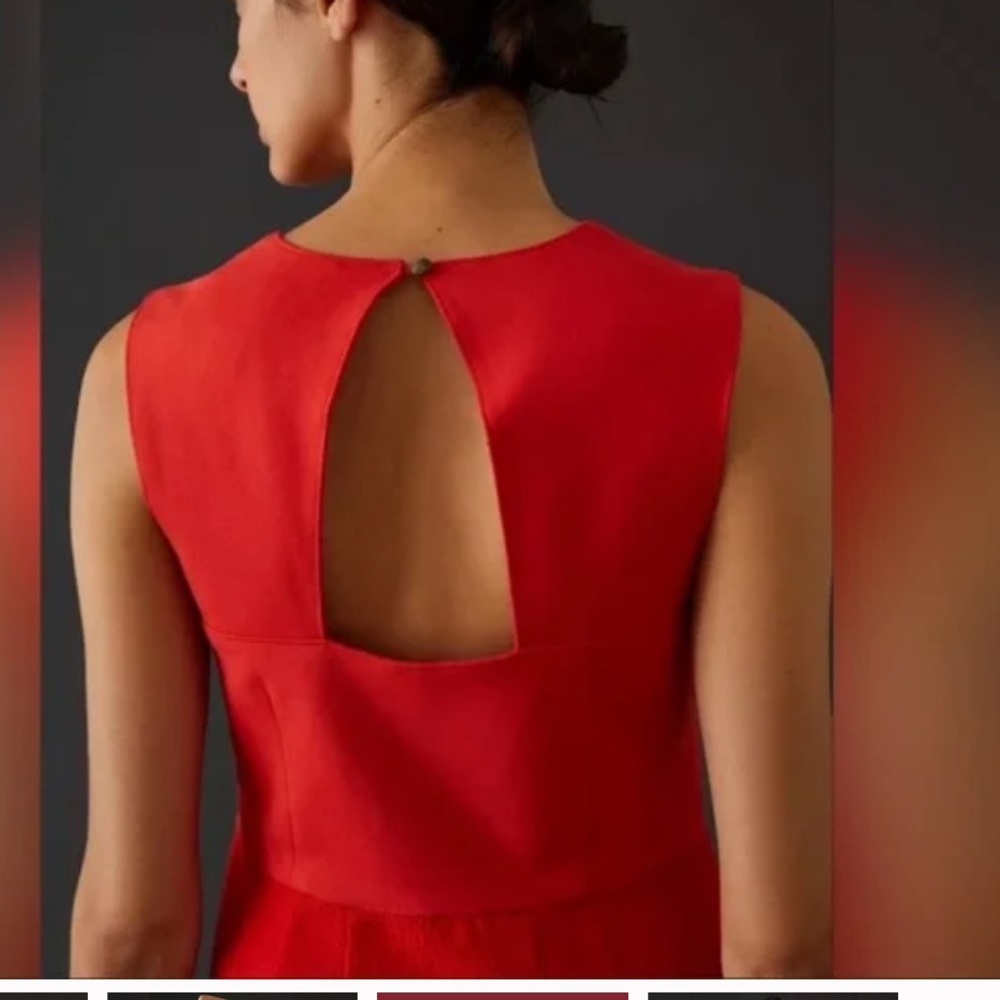 Anthropologie Maeve Square Neck Red Midi Dress Sz 12 - Picture 3 of 16